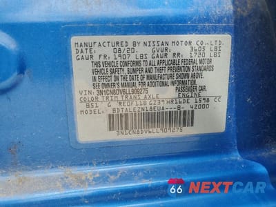 Zdjęcie 12 z 12 samochodu: 2020 NISSAN VERSA S VIN:3N1CN8DV6LL909275 - miniatura