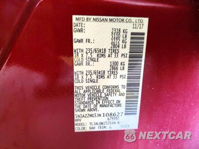 Zdjęcie 13 z 13 samochodu: 2018 NISSAN MURANO SV VIN:5N1AZ2MG5JN108627 - miniatura