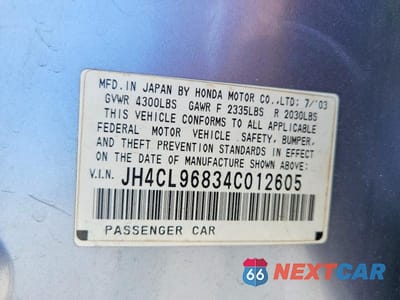 Zdjęcie 12 z 12 samochodu: 2004 ACURA TSX VIN:JH4CL96834C012605 - miniatura
