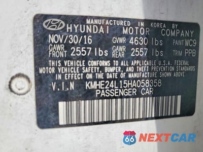 Zdjęcie 12 z 12 samochodu: 2017 HYUNDAI SONATA HYBRID SE VIN:KMHE24L15HA058358 - miniatura