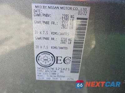 Zdjęcie 13 z 13 samochodu: 2022 NISSAN MURANO VIN:5N1AZ2DS7NC125421 - miniatura