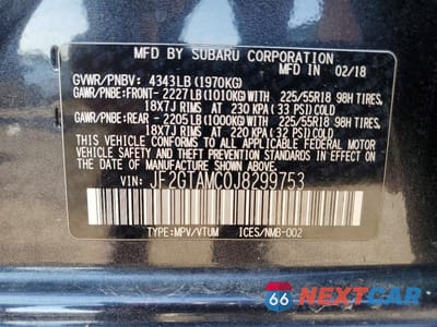 Zdjęcie 12 z 12 samochodu: 2018 SUBARU CROSSTREK LIMITED VIN:JF2GTAMC0J8299753 - miniatura