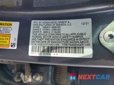 Zdjęcie 12 z 12 samochodu: 2022 HONDA ACCORD LX VIN:1HGCV1F11NA011435 - miniatura