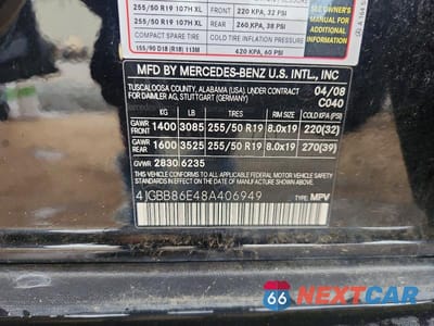 Zdjęcie 13 z 13 samochodu: 2008 MERCEDES-BENZ ML 350 VIN:4JGBB86E48A406949 - miniatura