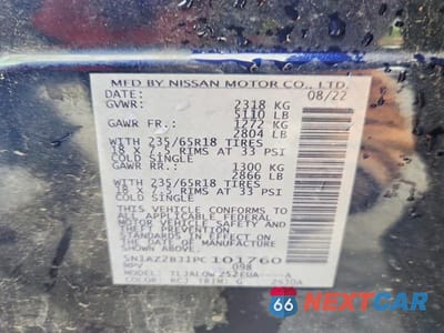 Zdjęcie 13 z 13 samochodu: 2023 NISSAN MURANO SV VIN:5N1AZ2BJ1PC101760 - miniatura
