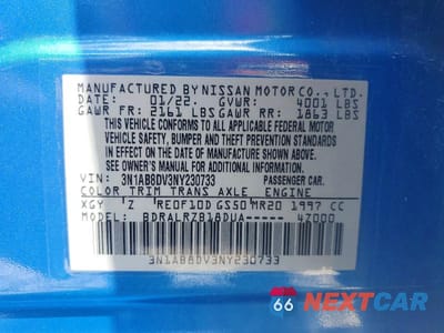 Zdjęcie 12 z 12 samochodu: 2022 NISSAN SENTRA SR VIN:3N1AB8DV3NY230733 - miniatura