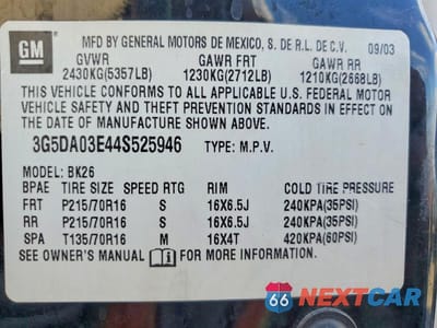 Zdjęcie 13 z 13 samochodu: 2004 BUICK RENDEZVOUS CX VIN:3G5DA03E44S525946 - miniatura