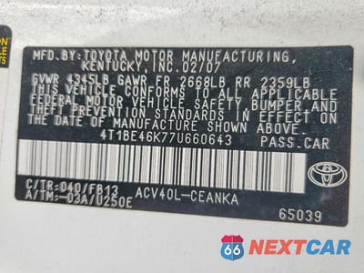 Zdjęcie 13 z 13 samochodu: 2007 TOYOTA CAMRY LE VIN:4T1BE46K77U660643 - miniatura
