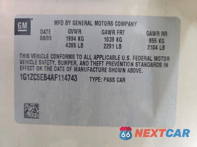 Zdjęcie 12 z 12 samochodu: 2010 CHEVROLET MALIBU 1LT VIN:1G1ZC5EB4AF114743 - miniatura