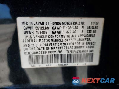 Zdjęcie 12 z 12 samochodu: 2009 HONDA FIT SPORT VIN:JHMGE88419S027603 - miniatura