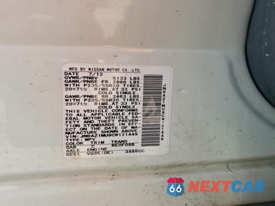 Zdjęcie 13 z 13 samochodu: 2012 NISSAN MURANO S VIN:JN8AZ1MU9CW121449 - miniatura