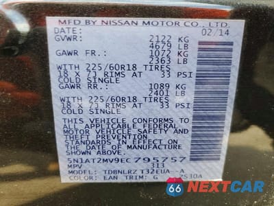 Zdjęcie 14 z 14 samochodu: 2014 NISSAN ROGUE SL VIN:5N1AT2MV9EC795757 - miniatura