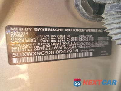 Zdjęcie 12 z 12 samochodu: 2015 BMW X3 XDRIVE28I VIN:5UXWX9C53F0D47916 - miniatura