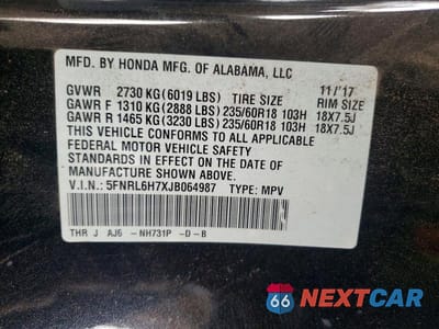 Zdjęcie 13 z 13 samochodu: 2018 HONDA ODYSSEY EXL VIN:5FNRL6H7XJB064987 - miniatura