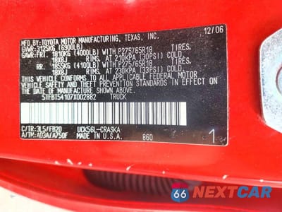 Zdjęcie 12 z 12 samochodu: 2007 TOYOTA TUNDRA DOUBLE CAB SR5 VIN:5TFBT54107X002882 - miniatura