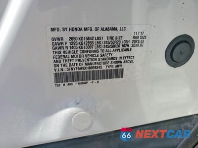Zdjęcie 13 z 13 samochodu: 2017 HONDA PILOT TOURING VIN:5FNYF6H9XHB098345 - miniatura