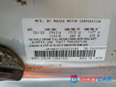 Zdjęcie 12 z 12 samochodu: 2002 MAZDA MX-5 MIATA BASE VIN:JM1NB353320229389 - miniatura