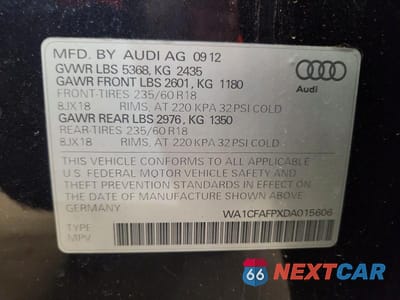 Zdjęcie 13 z 13 samochodu: 2013 AUDI Q5 PREMIUM VIN:WA1CFAFPXDA015606 - miniatura