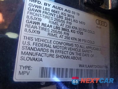 Zdjęcie 13 z 13 samochodu: 2019 AUDI Q7 PREMIUM PLUS VIN:WA1LAAF72KD037755 - miniatura