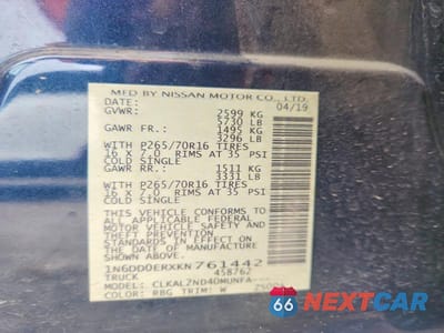 Zdjęcie 13 z 13 samochodu: 2019 NISSAN FRONTIER SV VIN:1N6DD0ERXKN761442 - miniatura