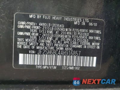Zdjęcie 12 z 12 samochodu: 2010 SUBARU FORESTER XS VIN:JF2SH6BC4AH916857 - miniatura