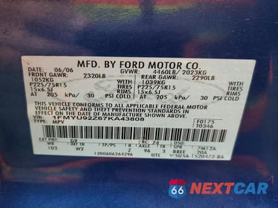 Zdjęcie 13 z 13 samochodu: 2007 FORD ESCAPE XLS VIN:1FMYU92Z67KA43808 - miniatura