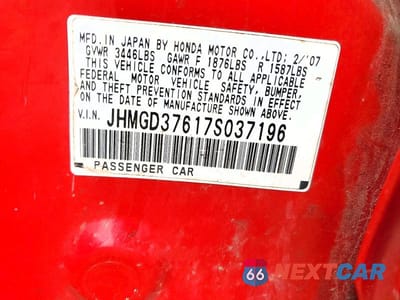 Zdjęcie 13 z 13 samochodu: 2007 HONDA FIT S VIN:JHMGD37617S037196 - miniatura