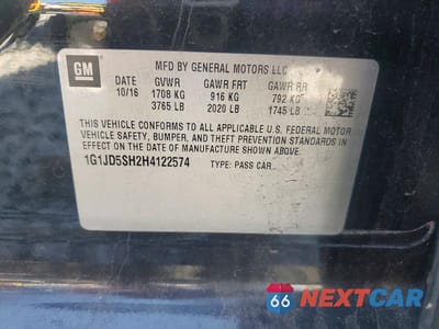 Zdjęcie 12 z 12 samochodu: 2017 CHEVROLET SONIC LT VIN:1G1JD5SH2H4122574 - miniatura