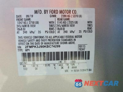 Zdjęcie 13 z 13 samochodu: 2019 FORD EDGE SEL VIN:2FMPK3J90KBC74299 - miniatura