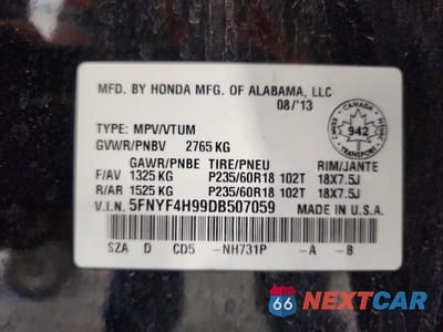 Zdjęcie 13 z 13 samochodu: 2013 HONDA PILOT TOURING VIN:5FNYF4H99DB507059 - miniatura