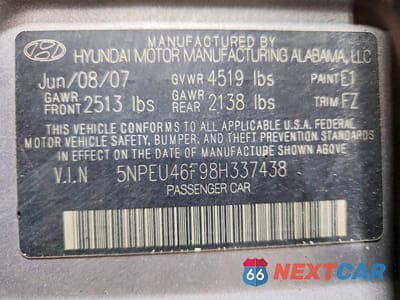 Zdjęcie 13 z 13 samochodu: 2008 HYUNDAI SONATA SE V6 VIN:5NPEU46F98H337438 - miniatura