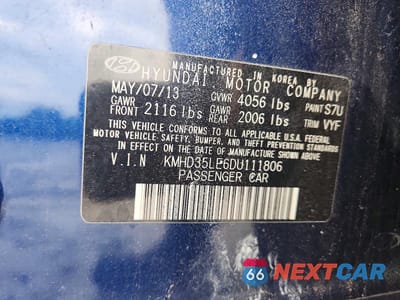 Zdjęcie 12 z 12 samochodu: 2013 HYUNDAI ELANTRA GT BASE VIN:KMHD35LE6DU111806 - miniatura