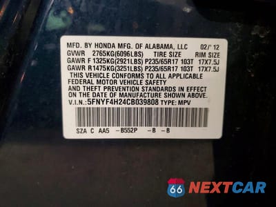 Zdjęcie 13 z 13 samochodu: 2012 HONDA PILOT LX VIN:5FNYF4H24CB039808 - miniatura