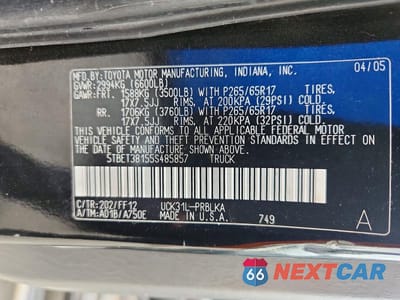 Zdjęcie 12 z 12 samochodu: 2005 TOYOTA TUNDRA DOUBLE CAB LIMITED VIN:5TBET38155S485857 - miniatura