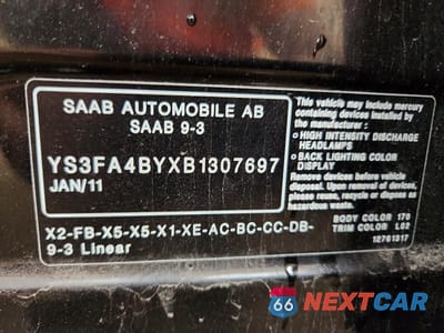 Zdjęcie 12 z 12 samochodu: 2011 SAAB 9-3 2.0T VIN:YS3FA4BYXB1307697 - miniatura