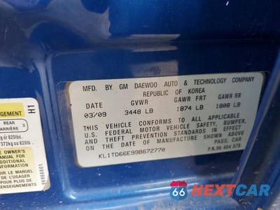 Zdjęcie 12 z 12 samochodu: 2009 CHEVROLET AVEO LS VIN:KL1TD66E99B672770 - miniatura