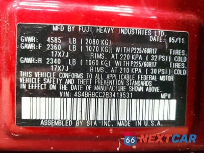 Zdjęcie 13 z 13 samochodu: 2011 SUBARU OUTBACK 2.5I PREMIUM VIN:4S4BRBCC2B3419531 - miniatura