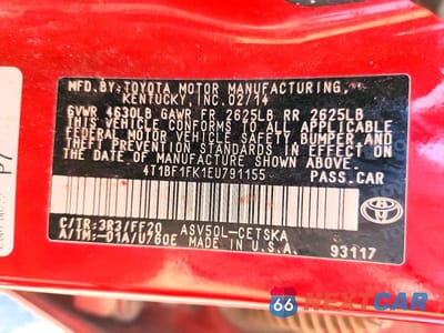 Zdjęcie 12 z 12 samochodu: 2014 TOYOTA CAMRY SE/XLE VIN:4T1BF1FK1EU791155 - miniatura