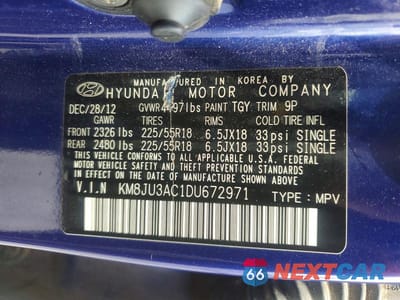 Zdjęcie 13 z 13 samochodu: 2013 HYUNDAI TUCSON LIMITED VIN:KM8JU3AC1DU672971 - miniatura