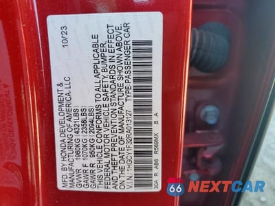 Zdjęcie 12 z 12 samochodu: 2024 HONDA ACCORD EX VIN:1HGCY1F32RA013127 - miniatura