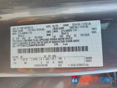 Zdjęcie 12 z 12 samochodu: 2022 FORD F150 SUPERCREW VIN:1FTFW1CD9NFB33387 - miniatura