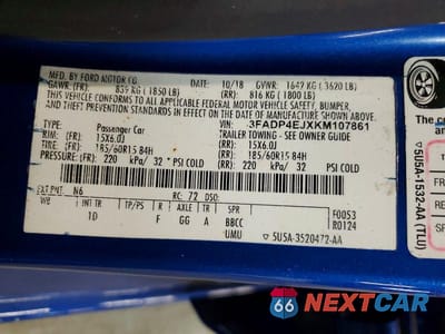 Zdjęcie 12 z 12 samochodu: 2019 FORD FIESTA SE VIN:3FADP4EJXKM107861 - miniatura