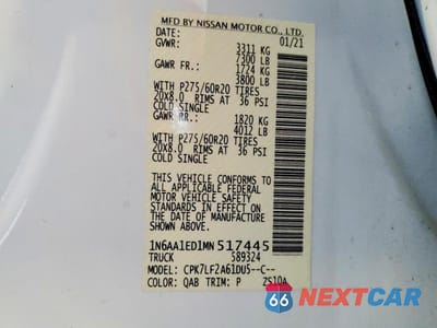Zdjęcie 12 z 12 samochodu: 2021 NISSAN TITAN PLATINUM RESERVE VIN:1N6AA1ED1MN517445 - miniatura