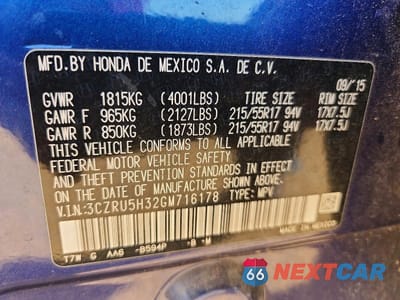 Zdjęcie 12 z 12 samochodu: 2016 HONDA HR-V LX VIN:3CZRU5H32GM716178 - miniatura