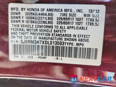 Zdjęcie 14 z 14 samochodu: 2013 HONDA CR-V EXL VIN:5J6RM3H7XDL013593 - miniatura