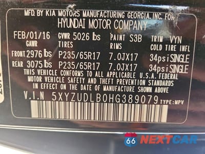 Zdjęcie 13 z 13 samochodu: 2017 HYUNDAI SANTA FE SPORT 2.4L VIN:5XYZUDLB0HG389079 - miniatura