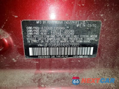 Zdjęcie 13 z 13 samochodu: 2010 SUBARU IMPREZA 2.5I VIN:JF1GH6A61AH823980 - miniatura