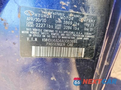 Zdjęcie 12 z 12 samochodu: 2010 HYUNDAI ELANTRA GLS VIN:KMHDU4AD4AU083646 - miniatura