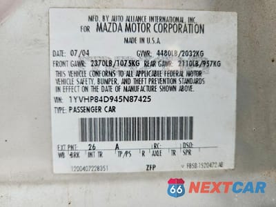 Zdjęcie 13 z 13 samochodu: 2004 MAZDA 6 S VIN:1YVHP84D945N87425 - miniatura