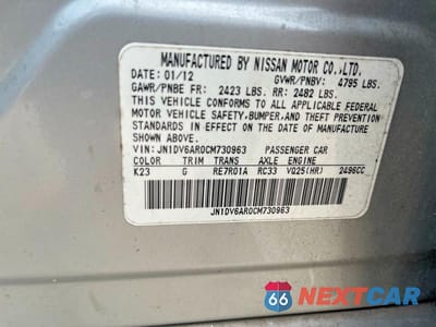 Zdjęcie 10 z 10 samochodu: 2012 INFINITI G25 SEDAN X VIN:JN1DV6AR0CM730963 - miniatura